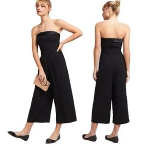 Anthropologie Greylin Black Strapless Pleated Cropped Jumpsuit Size S